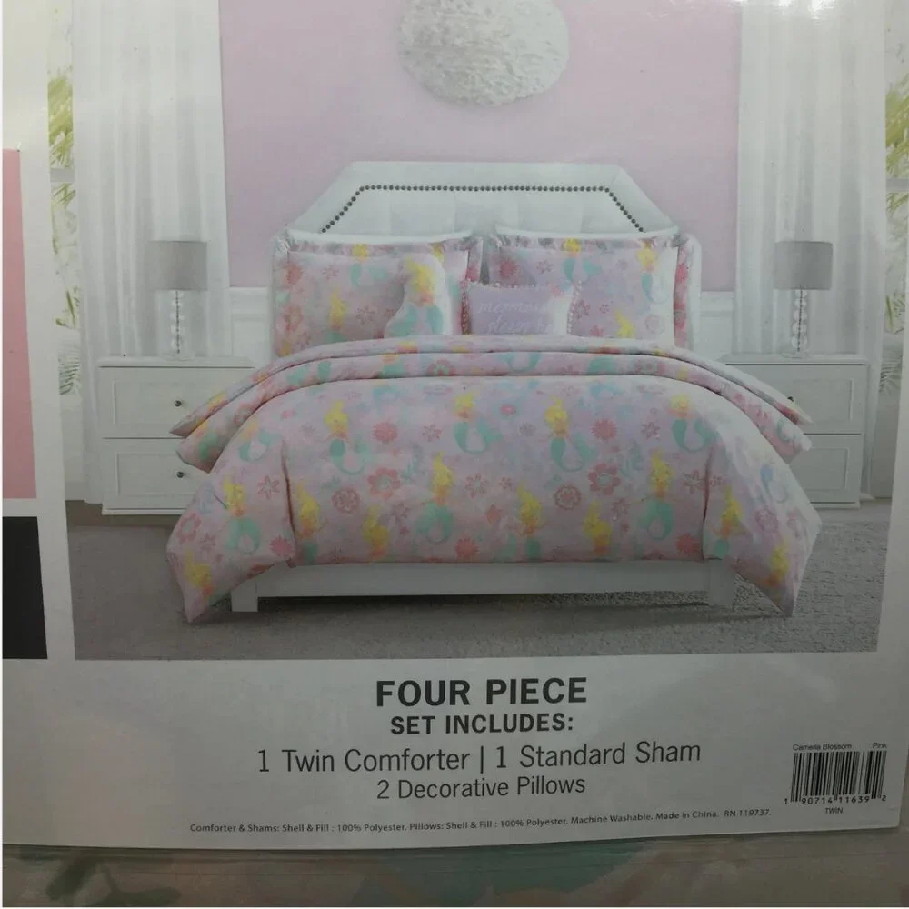 7pc Tabitha Webb Mermaid TWIN SHEET COMFORTER PILLOW Set Ocean Pink Designer NEW